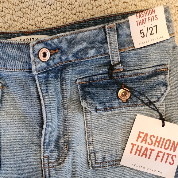 Celebrity Pink Blue Jean Shorts with Distressed Hem - Picture 5 of 5